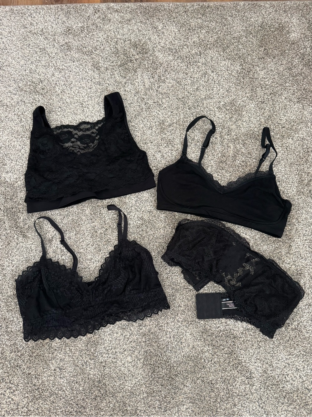 BUNDLE of 4 Women's Black Lace Bralettes - Soft Stretch Support